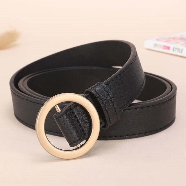Unisex Double Circle Belt with Gold Buckle